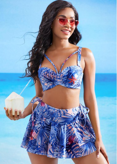 Modlily Leaf Print High Waisted Bikini Set - XXL