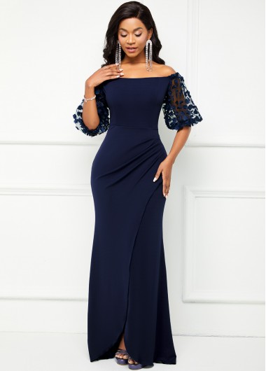 Modlily Off Shoulder Lace Stitching 3/4 Sleeve Dress - XXL