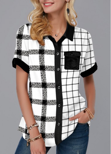 Modlily Plaid Button Up Turndown Collar Shirt - M