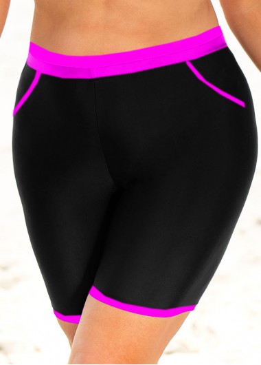 Modlily Plus Size Contrast Stitch High Waisted Swim Shorts - 2X