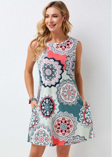 Modlily Printed Round Neck Wide Strap Dress - XL