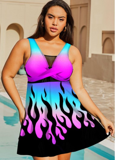 Modlily Colorful Ombre Printed Plus Size Swimdress Top - 2X