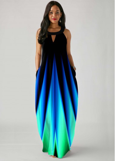 Modlily Ombre Printed Pocket Detail Cutout Dress - M