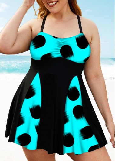 Modlily Plus Size Polka Dot Halter Swimdress and Shorts - 3X