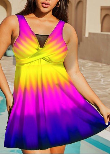 Modlily Colorful Ombre Printed Plus Size Swimdress Top - 2X