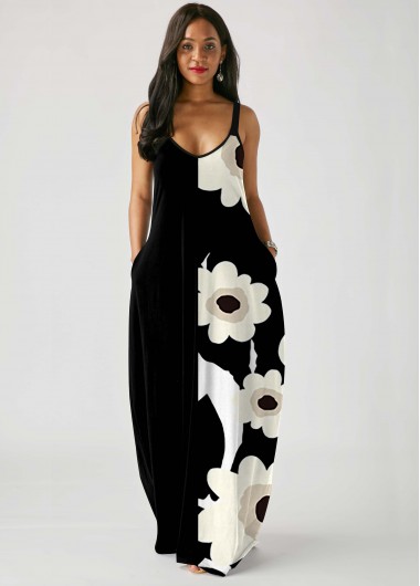 Modlily Floral Print Spaghetti Strap Pocket Dress - M