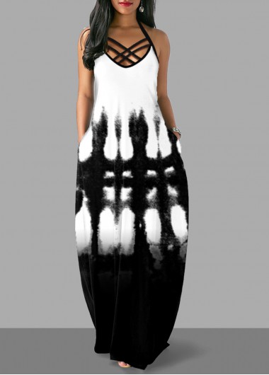 Modlily Tie Dye Print Cross Strap Pocket Dress - M