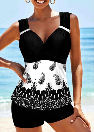 Modlily Paisley Print Wide Strap Tankini Set - M