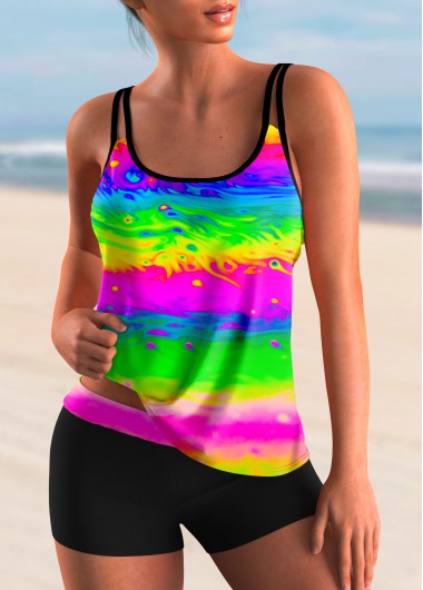 Modlily Colorful Printed Spaghetti Strap Tankini Set - XL