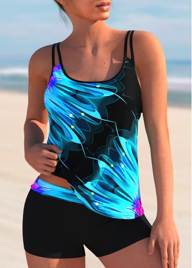 Modlily Tribal Print Spaghetti Strap Tankini Set - L