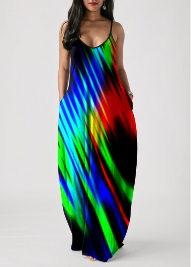 Modlily Colorful Printed Spaghetti Strap Pocket Dress - S