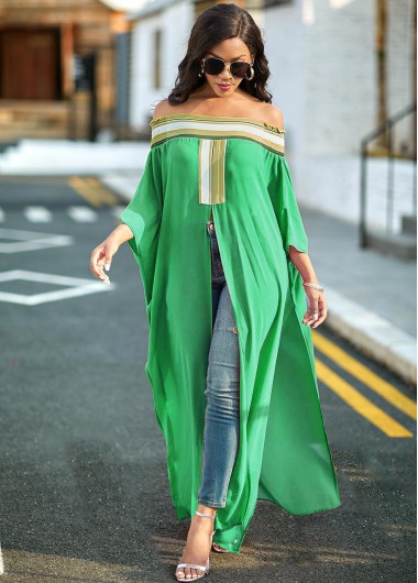 Modlily High Slit Off Shoulder Striped Blouse - M