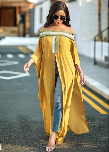 Modlily High Slit Off Shoulder Striped Blouse - XL