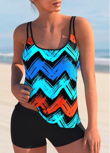 Modlily Geometric Print Spaghetti Strap Tankini Set - L