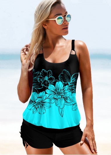 Modlily Floral Print Spaghetti Strap Tankini Set - L