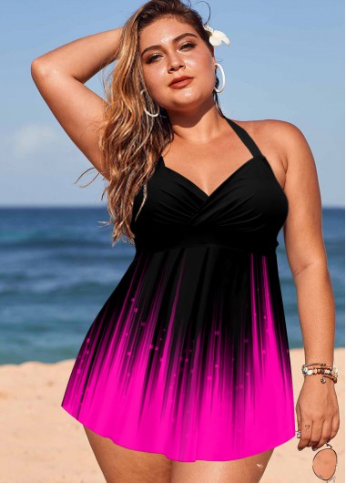 Modlily Plus Size Ombre Halter Swimdress and Panty - 2X