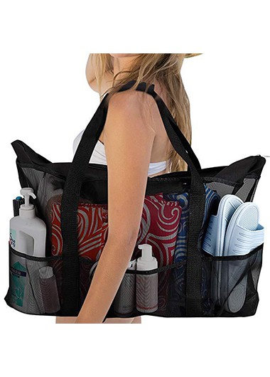 Modlily Mesh Stitching Solid Pocket Detail Sheer Storage Bag - One Size