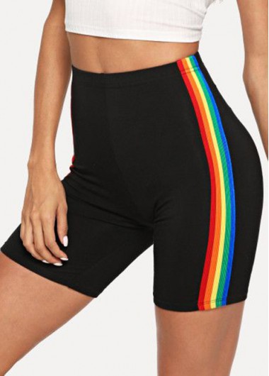 Rainbow Color Striped High Waisted Swim Shorts