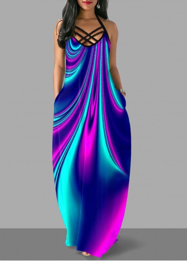 Modlily Colorful Pocket Cross Strap Maxi Dress - XXL