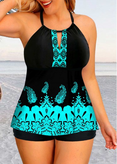 Modlily Plus Size Tribal Print Swimdress and Shorts - 1X