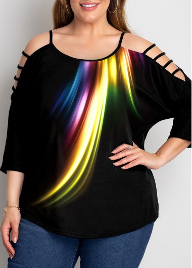 Modlily Colorful Plus Size Ladder Cutout T Shirt - 1X