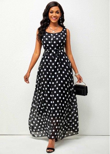 Modlily Chiffon Polka Dot Belted Maxi Dress - 2XL