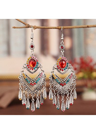 Modlily Tribal Design Rhinestone Detail Tassel Earring Set - One Size