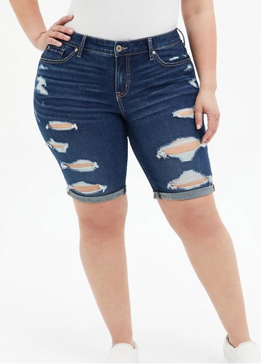 Modlily Plus Size Shredded Acid Washed Shorts - 3X