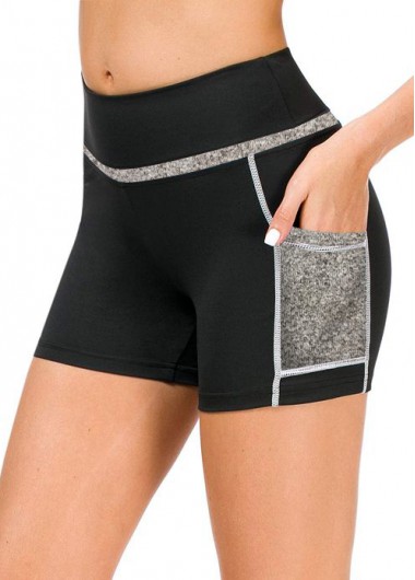 Modlily Patchwork Pocket Mid Waist Sports Bottom - M