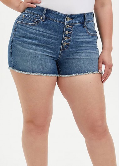 Modlily Denim Plus Size Mid Waist Shorts - 2X
