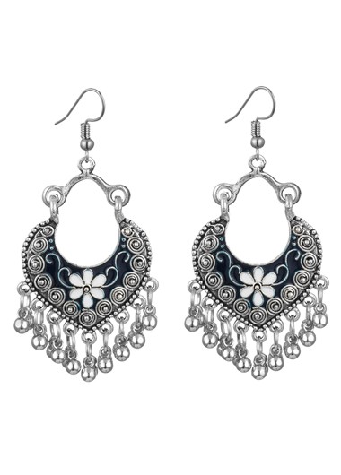 Modlily Heart Design Metal Detail Navy Blue Earrings - One Size