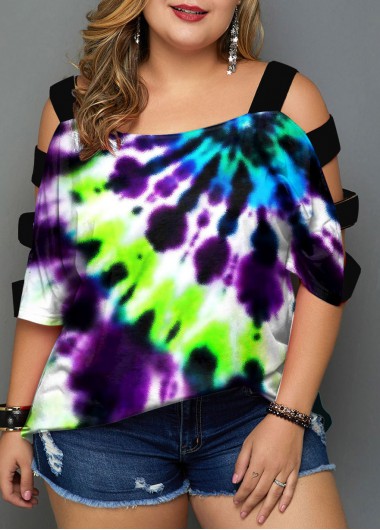 Modlily Plus Size Tie Dye Print Colorful T Shirt - 2X
