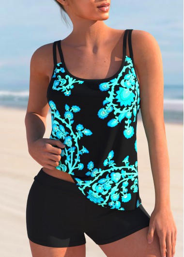 Modlily Spaghetti Strap Floral Print Tankini Set - XXL