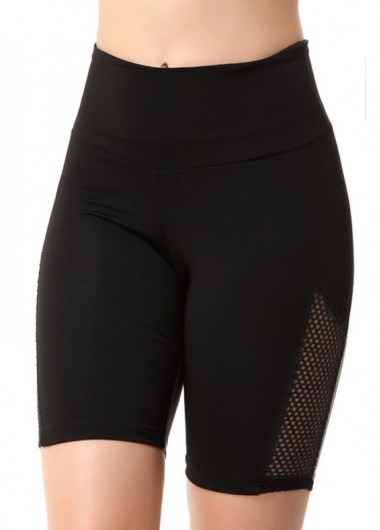 Modlily High Waist Fishnet Panel Solid Swim Shorts - L