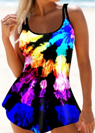 Modlily Tie Dye Print Rainbow Color Swimdress and Panty - XXL