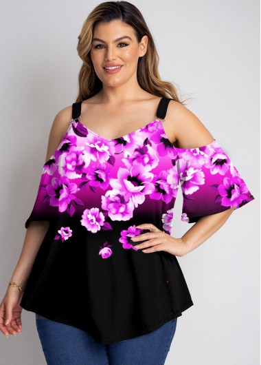 Modlily Floral Print Ruffle Sleeve Plus Size T Shirt - 3X