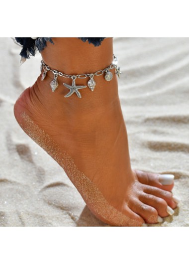 Modlily Starfish Shape Silver Metal Anklet - One Size