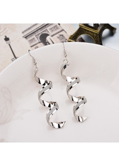 Modlily Spiral Design Silver Crystal Detail Earrings - One Size