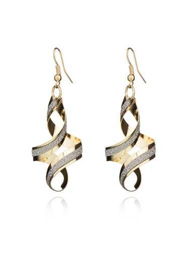 Modlily Spiral Design Gold Crystal Detail Earrings - One Size