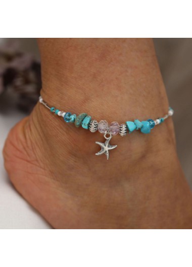 Modlily Starfish Pendant Turquoise Metal Detail Anklet - One Size