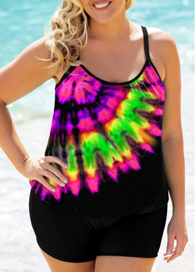Modlily Plus Size Tie Dye Print Spaghetti Strap Tankini Set - 1X