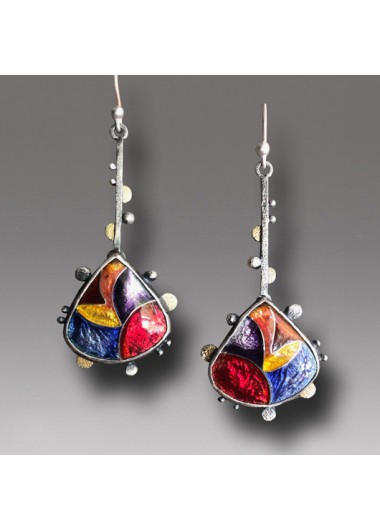 Modlily 1 Pair Bohemian Colorful Metal Detail Earrings - One Size
