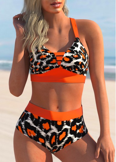 Modlily Criss Cross Back High Waisted Leopard Bikini Set - M