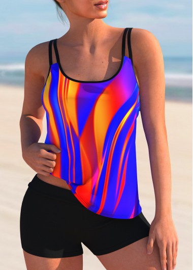 Modlily Colorful Printed Mid Waist Tankini Set - M