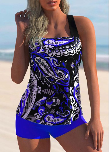 Modlily Tribal Print Wide Strap Criss Cross Back Tankini Set - XL