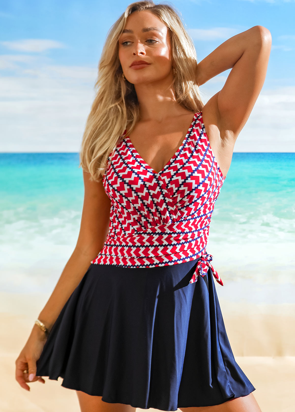 Heart Print Tie Side Swimdress and Shorts