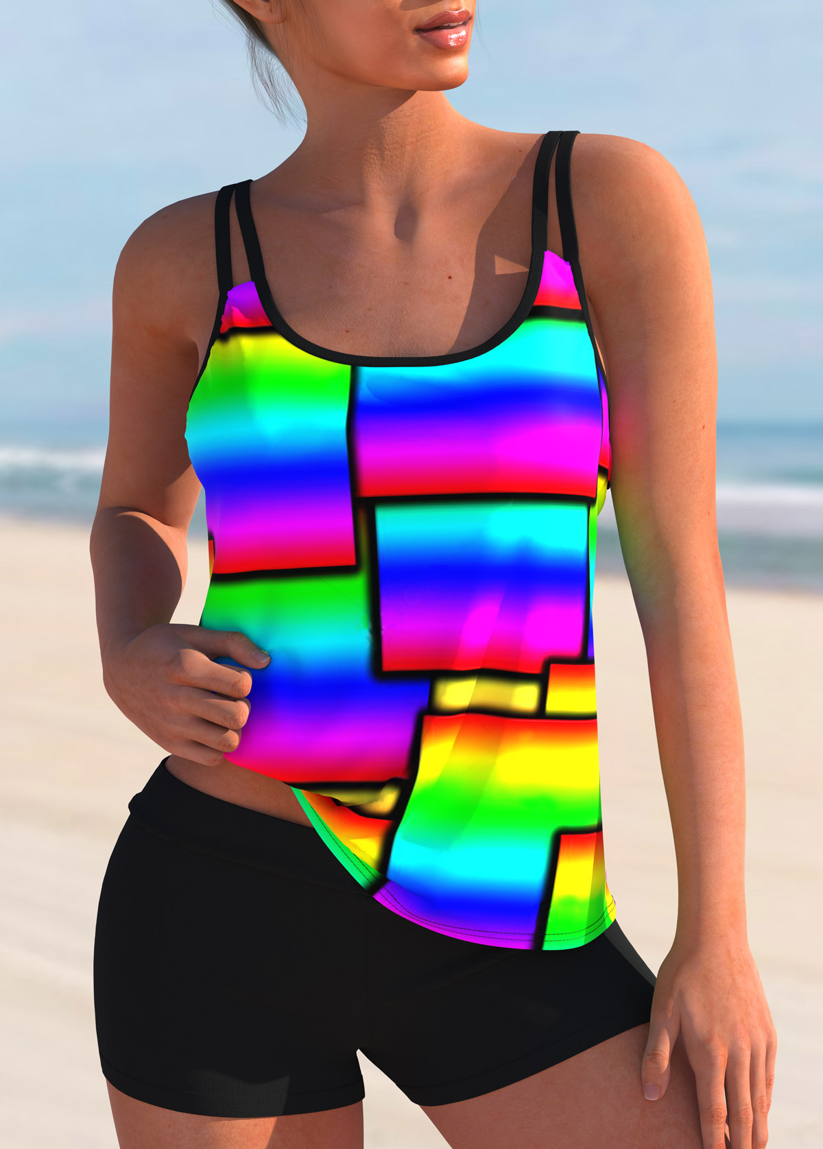 Rainbow Color Geometric Print Tankini Set | picture 
