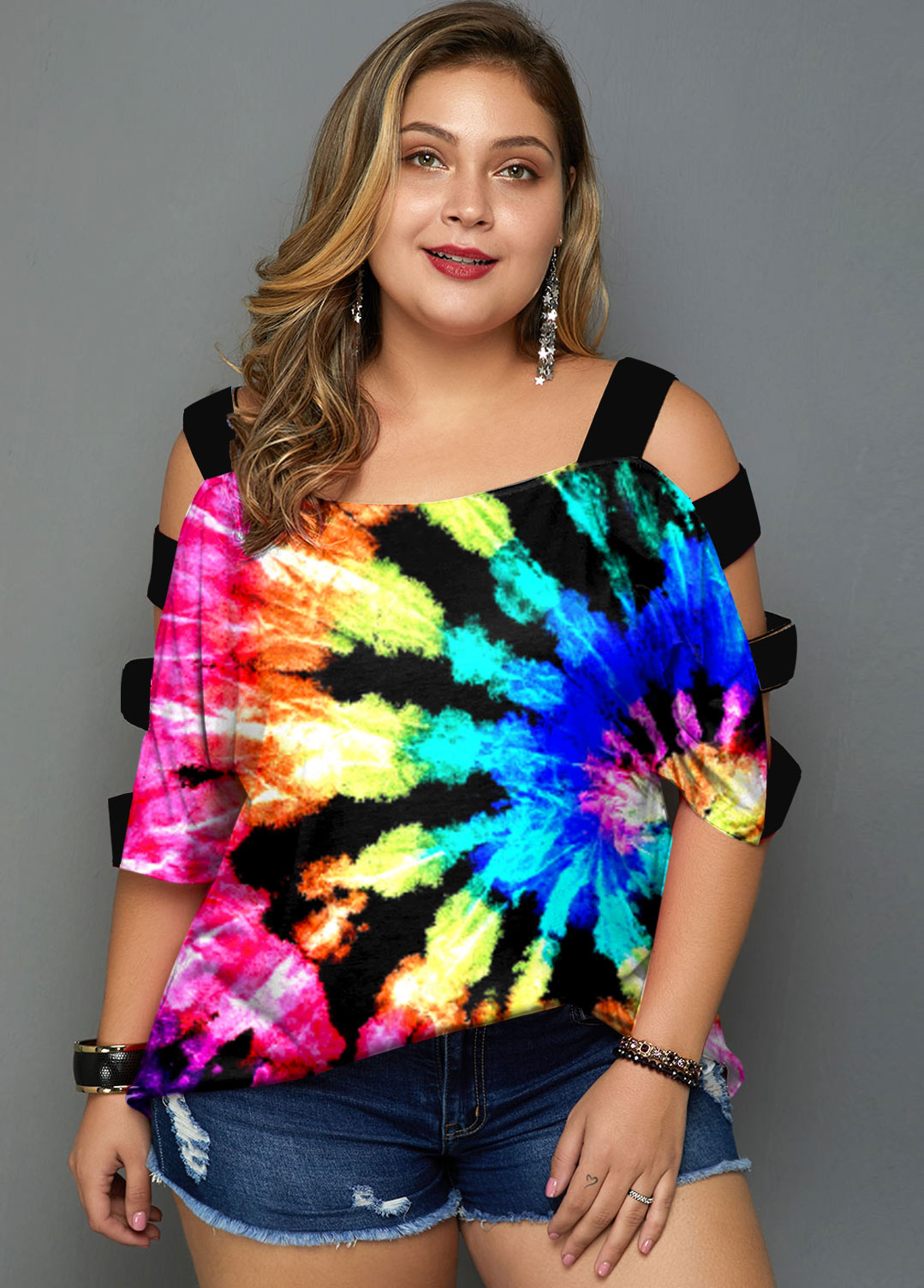 Plus Size Multicolor Tie Dye Print T Shirt
