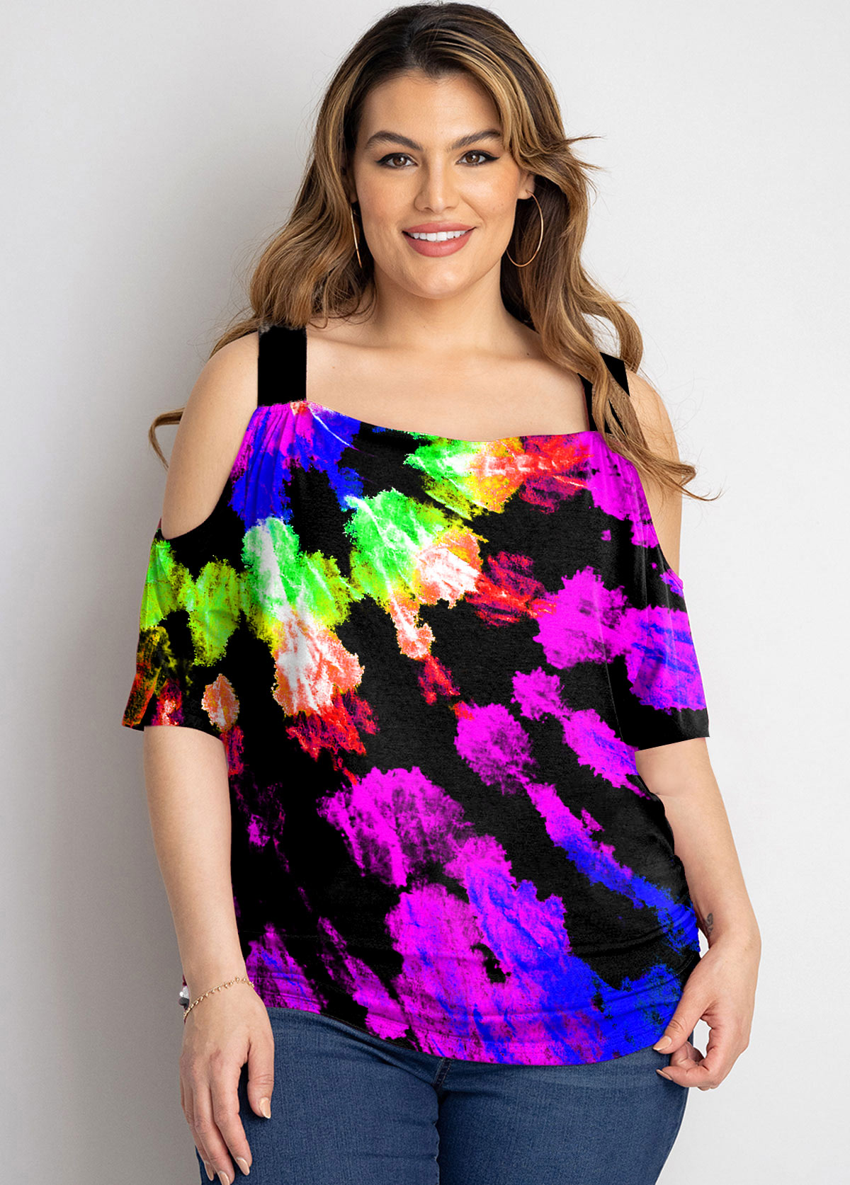 Plus Size Tie Dye Print Rainbow Color T Shirt