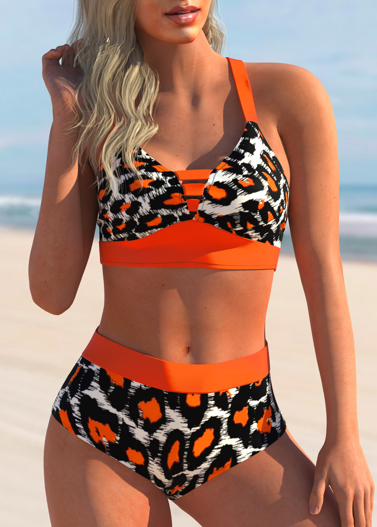 Criss Cross Back High Waisted Leopard Bikini Set